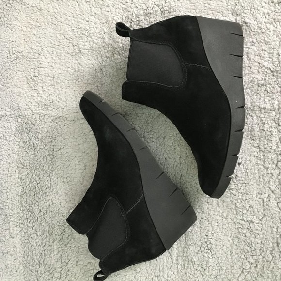 Cliffs Boots Womens 8.5 Suede Wedge Ankle Elastic Band 2.5" Heels Black - Picture 9 of 12